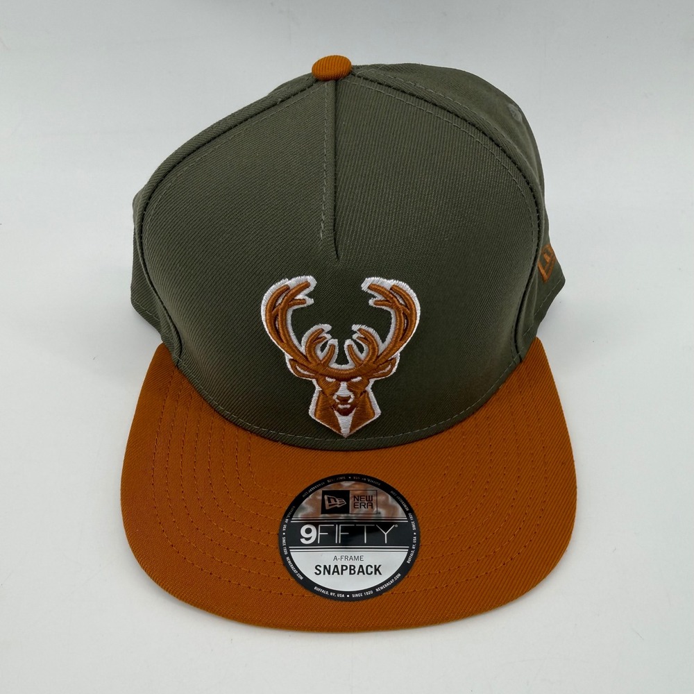 New Era Milwaukee Bucks 9FIFTY A-Frame Snapback Hat Olive Green Burnt Orange